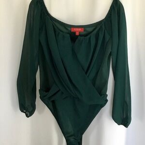 GUESS Women’s Deep Green Sheer Sleeve Bodysuit